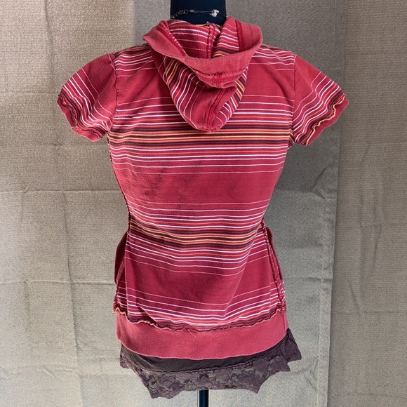 Maurice’s Burnt Red with Stripes Short-sleeve Hooded Top with Pockets Size S - Picture 4 of 10